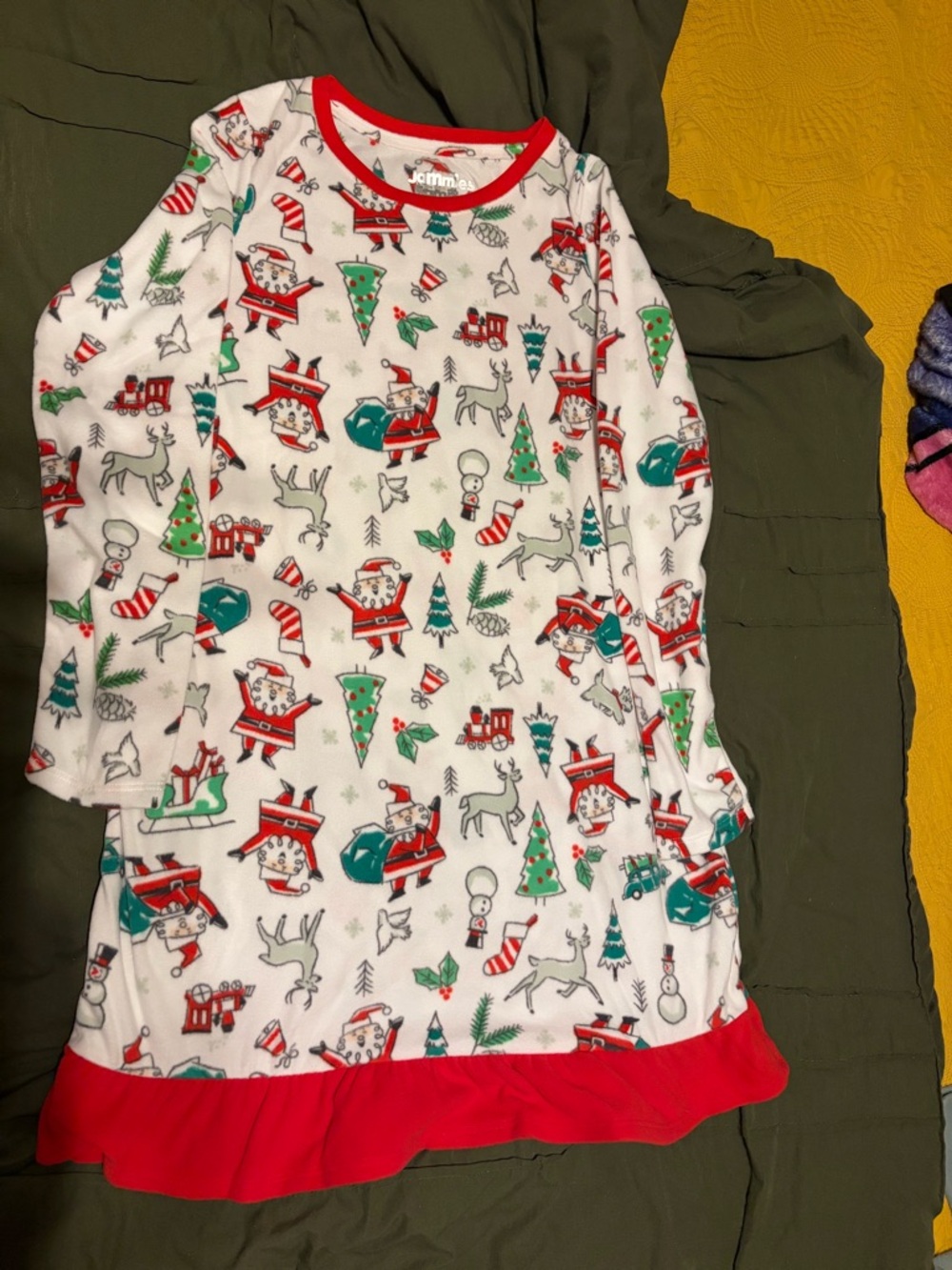 Kids Christmas Pajama Nightgown - White with Red & Green Holiday Print NWT
